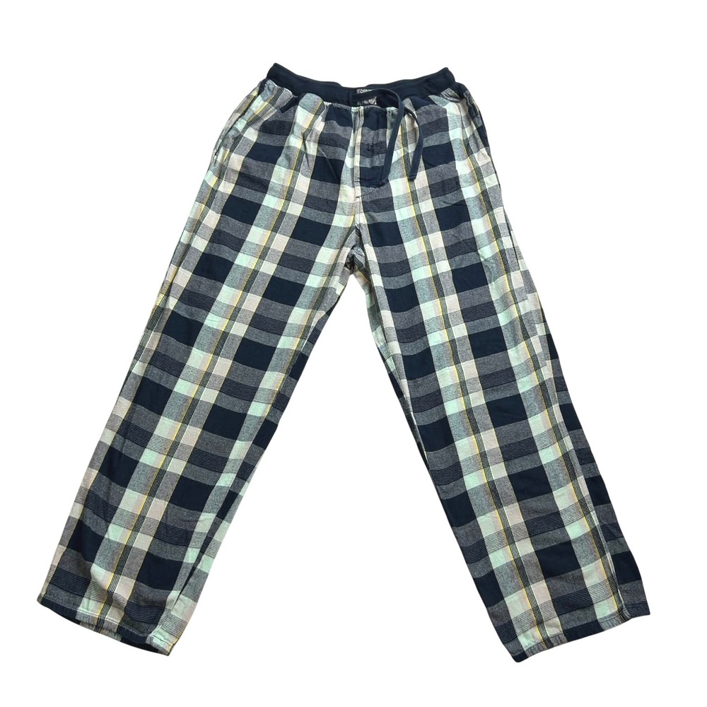 Lucky Brand Mens Plaid Pajama Pants Navy Blue Mint Green Cotton Blend Large